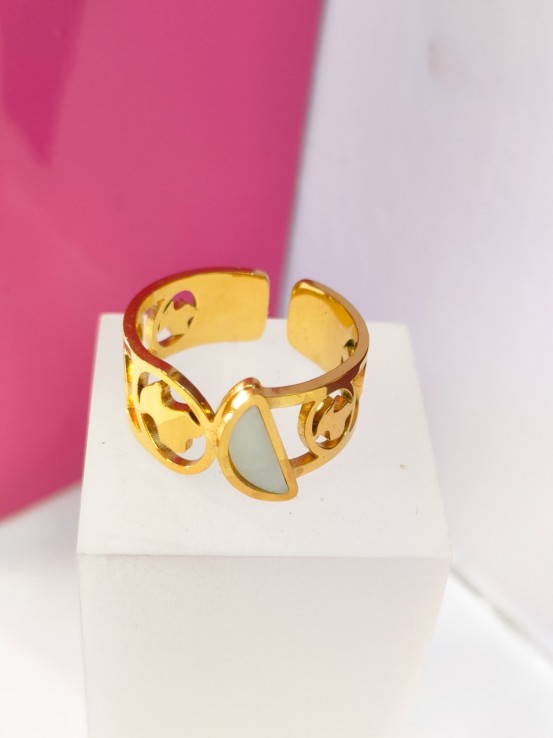 9-9-75811-1-Anillo acero dorado con diseño de tous y media luna T18