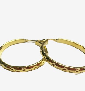 9-1-265786-1-Pendientes grabados aro de oro amarillo 18K, D 3cm