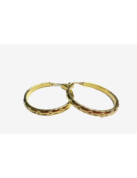 9-1-265786-1-Pendientes grabados aro de oro amarillo 18K, D 3cm