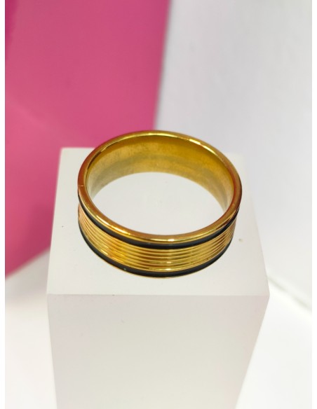 6-9-75805-1-Anillo acero dorado con dos lineas negras en los bordes T21