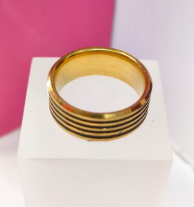 6-9-75809-1-Anillo acero dorado con 4 lineas negras T16