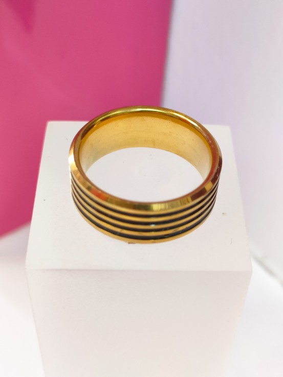 6-9-75809-1-Anillo acero dorado con 4 lineas negras T16