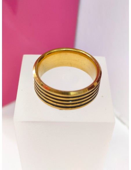 6-9-75809-1-Anillo acero dorado con 4 lineas negras T16