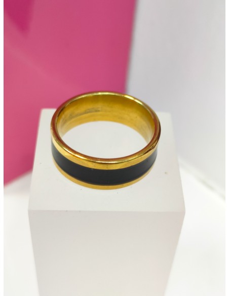 6-9-75743-1-Anillo acero dorado con linea negra gruesa T18