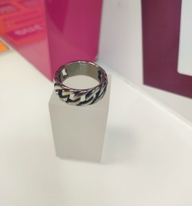 6-9-75636-1-Anillo acero plateado con eslabones de cadena T29