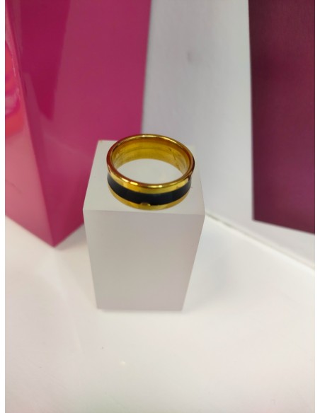 6-9-75731-1-Anillo acero dorado con linea gruesa negra T19