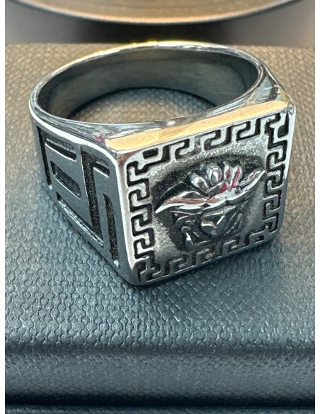6-9-75559-1-Anillo acero plateado con simbolo de versace T28