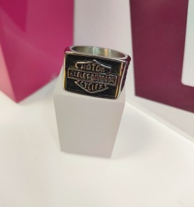 6-9-75600-1-Anillo acero plateado tipo sello cuadrado harley davidson T28