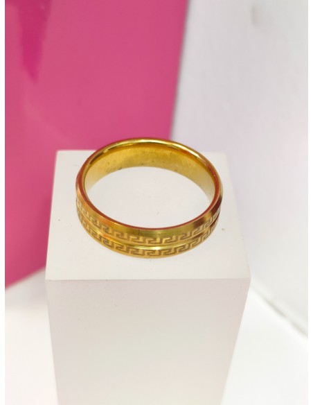 7-9-75820-1-Anillo acero dorado con diseño de greca T21