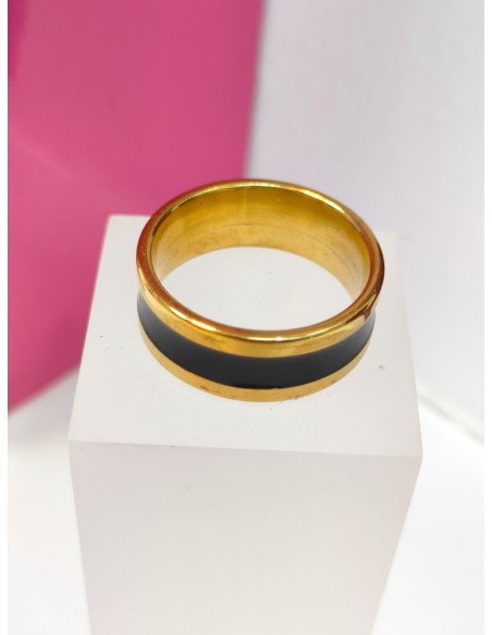 7-9-75748-1-Anillo acero dorado con linea negra gruesa T18