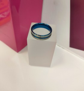 7-9-75721-1-Anillo acero plateado con linea azul T18