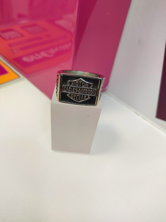 7-9-75597-1-Anillo acero plateado tipo sello cuadrado harley davidson T30