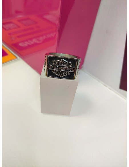 7-9-75597-1-Anillo acero plateado tipo sello cuadrado harley davidson T30