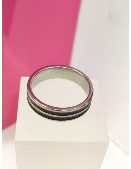1-9-75828-1-Anillo acero plateado con lineas negras T21