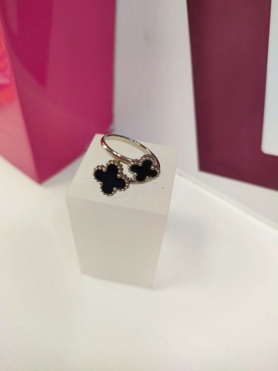 1-9-75785-1-Anillo acero plateado con dos flores negras T18