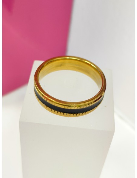 1-9-75765-1-Anillo acero dorado con linea negra fina y cuadros T24