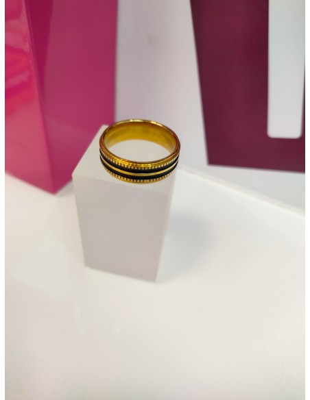 1-9-75763-1-Anillo acero dorado con dos lineas negras T27