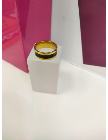 1-9-75726-1-Anillo acero dorado con linea gruesa negra T18
