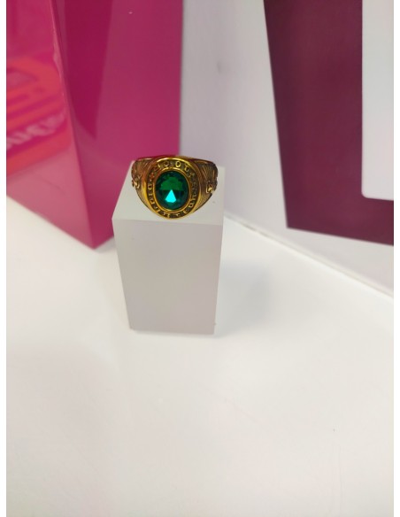 1-9-75665-1-Anillo acero dorado con piedra verde ovalada T21