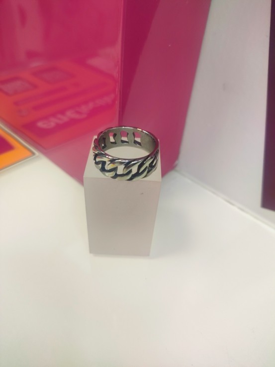 1-9-75638-1-Anillo acero plateado con eslabones de cadena T27