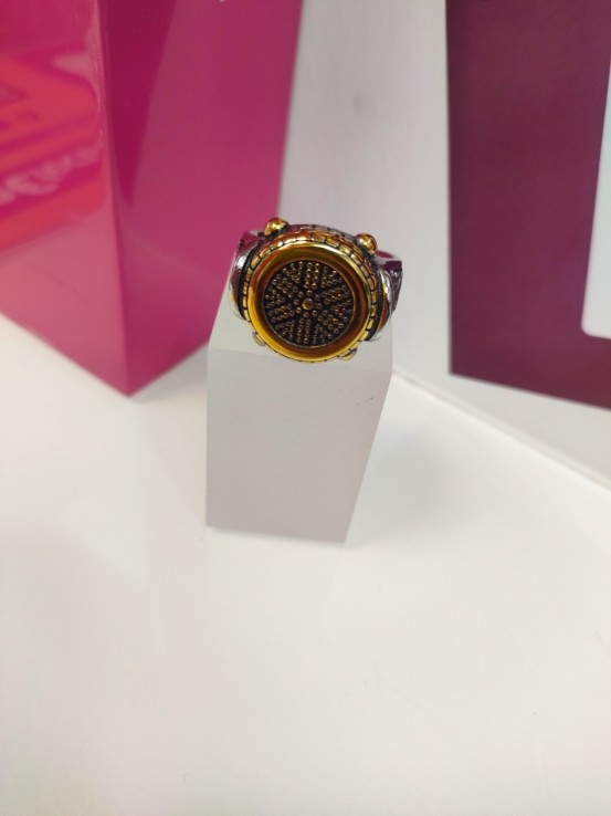 1-9-75545-1-Anillo acero plateado y dorado tipo otomano T29