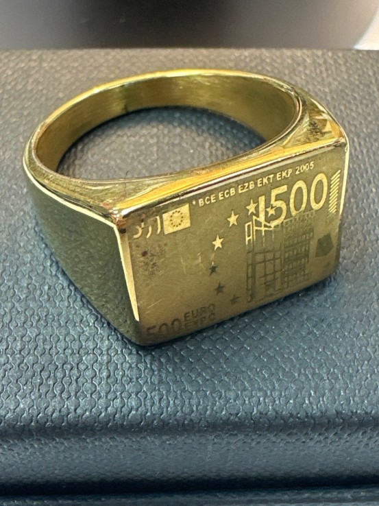 1-9-75542-1-Anillo acero dorado tipo sello con billete de 500 T27