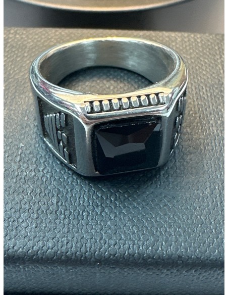1-9-75532-1-Anillo acero plateado con piedra negra cuadrada T17