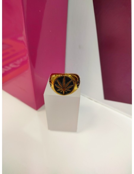 1-9-75509-1-Anillo acero dorado con hoja en negro T22