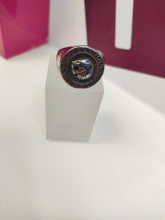 1-9-75489-1-Anillo acero plateado sello de leon T28