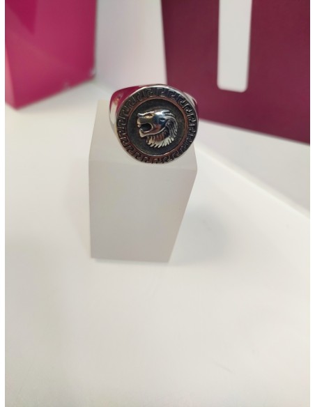 1-9-75489-1-Anillo acero plateado sello de leon T28