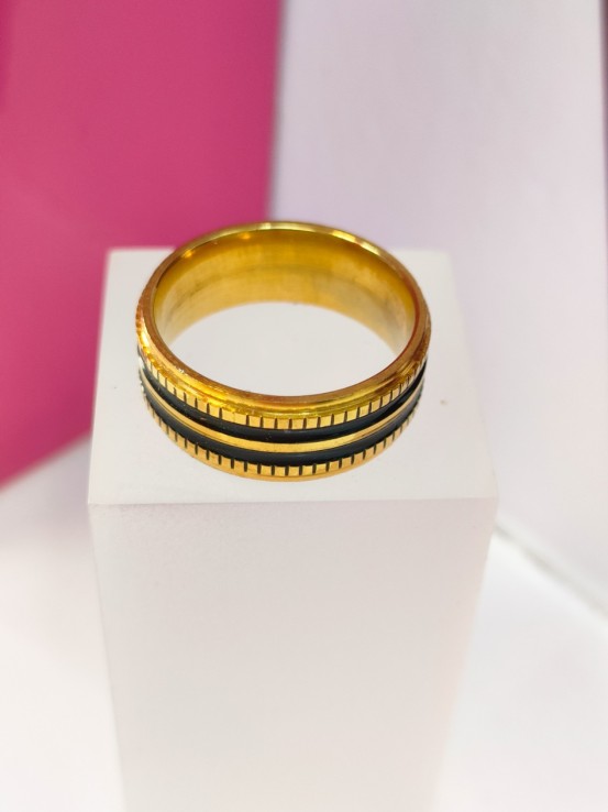 8-9-75764-1-Anillo acero dorado con dos lineas negras T18
