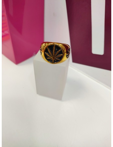 8-9-75507-1-Anillo acero dorado con hoja en negro T25