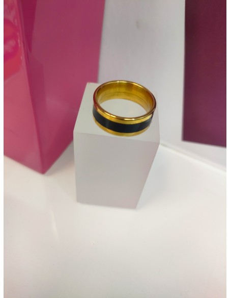 8-9-75733-1-Anillo acero dorado con linea gruesa negra T19
