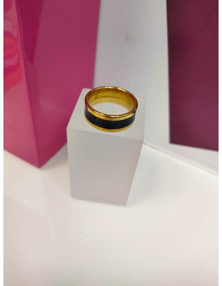 8-9-75735-1-Anillo acero dorado con linea gruesa negra T16