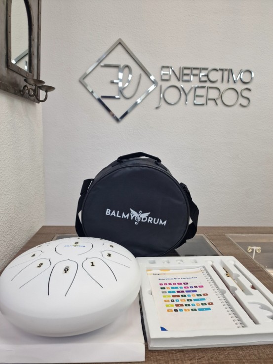 1-1-270555-1-Set Instrumento Percusion Tambor Metalico Lenguetas Balmy Drum Blanco (Sin Uso)