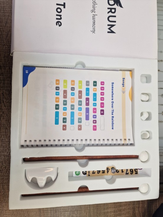 1-1-270555-3-Set Instrumento Percusion Tambor Metalico Lenguetas Balmy Drum Blanco (Sin Uso)