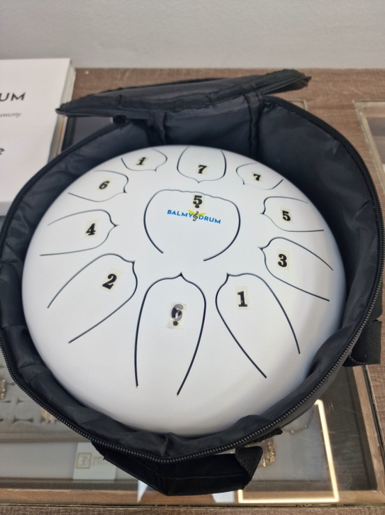 1-1-270555-4-Set Instrumento Percusion Tambor Metalico Lenguetas Balmy Drum Blanco (Sin Uso)