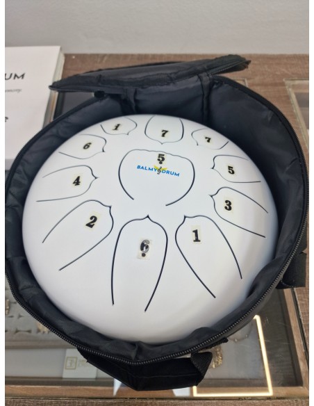 1-1-270555-4-Set Instrumento Percusion Tambor Metalico Lenguetas Balmy Drum Blanco (Sin Uso)