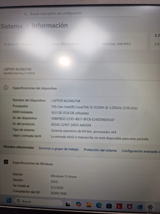 1-1-268200-4-Ordenador portátil Lenovo Ideapad gaming 3 16ram 512Gb i5 Geforce RTX 3050