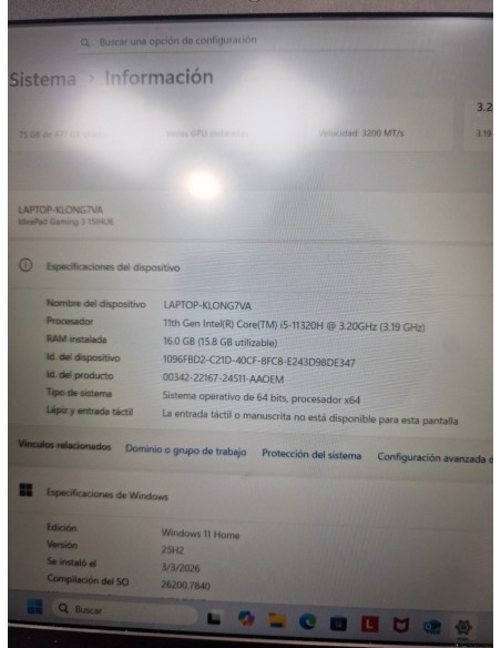 1-1-268200-4-Ordenador portátil Lenovo Ideapad gaming 3 16ram 512Gb i5 Geforce RTX 3050