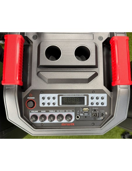 9-9-77206-8-Altavoz Portatil Bluetooth Aiwa Karaoke Trolley Party Speaker Kbtus-608mkII