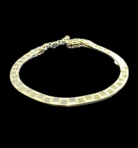 1-1-246495-1-Pulsera plana cuadros de plata de ley 925 baño oro 18K