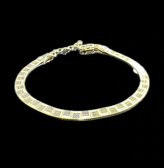 1-1-246495-1-Pulsera plana cuadros de plata de ley 925 baño oro 18K