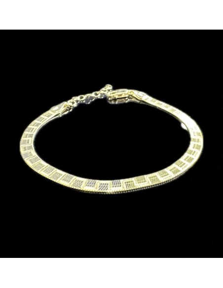 1-1-246495-1-Pulsera plana cuadros de plata de ley 925 baño oro 18K