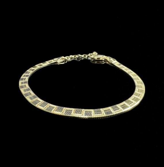 1-1-246495-3-Pulsera plana cuadros de plata de ley 925 baño oro 18K