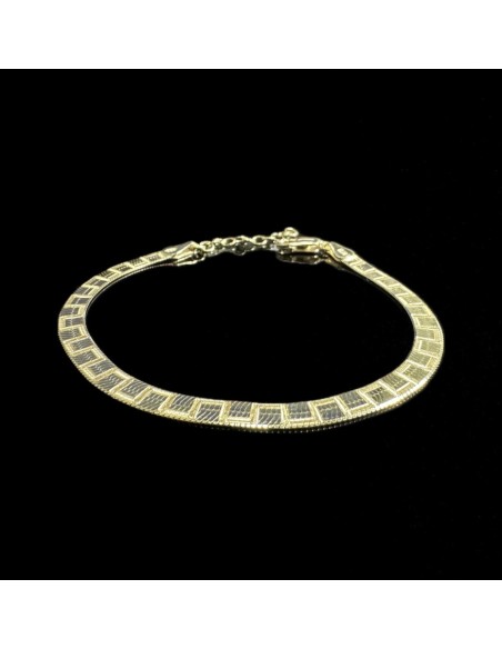 1-1-246495-3-Pulsera plana cuadros de plata de ley 925 baño oro 18K