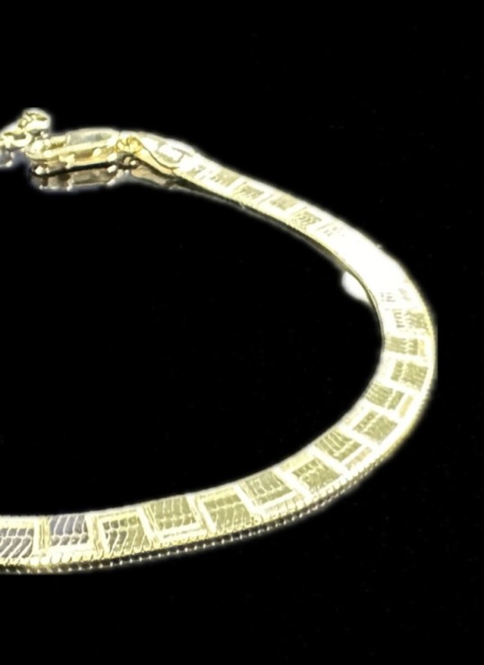 1-1-246495-4-Pulsera plana cuadros de plata de ley 925 baño oro 18K