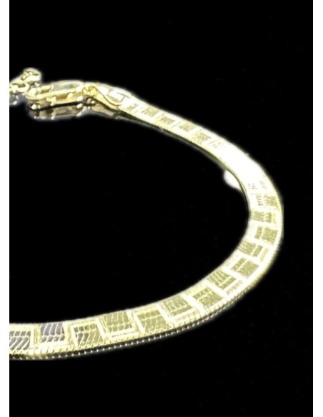 1-1-246495-4-Pulsera plana cuadros de plata de ley 925 baño oro 18K