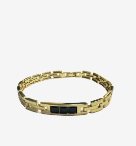 1-1-271875-2-Pulsera semirrígida piedras negras de plata de ley 925 , baño oro 18K