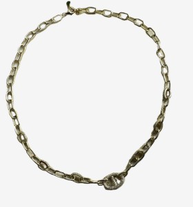 1-1-271879-1-Gargantilla eslabones ovalados con circonitas de plata de ley 925 , baño oro 18K